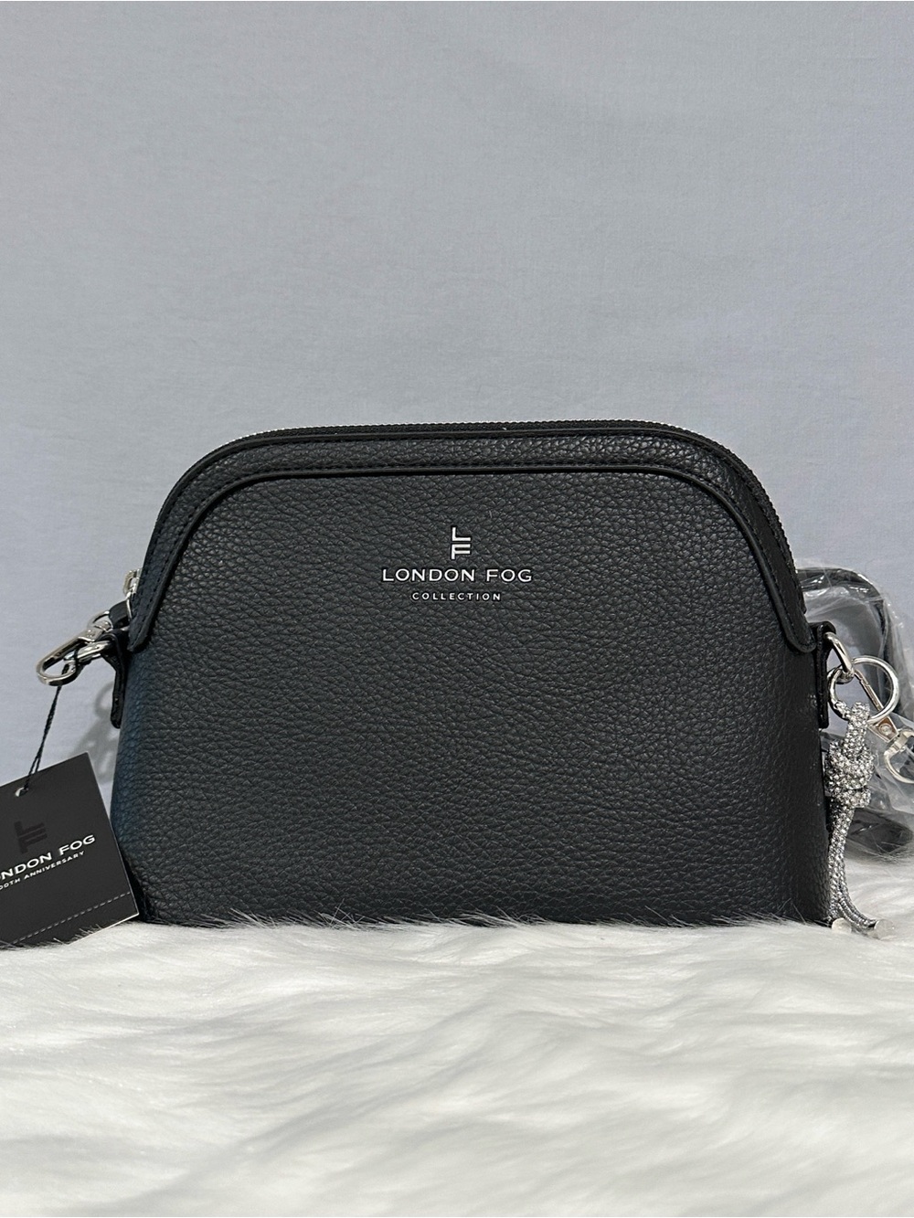 London Fog Ellie Dome Black Crossbody Bag Adjustable Strap NWT’S